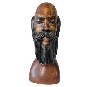 Jamaica Montego Bay 1983 Wood Hand Carved Figure Bust Carving Ethnic Bearded Man